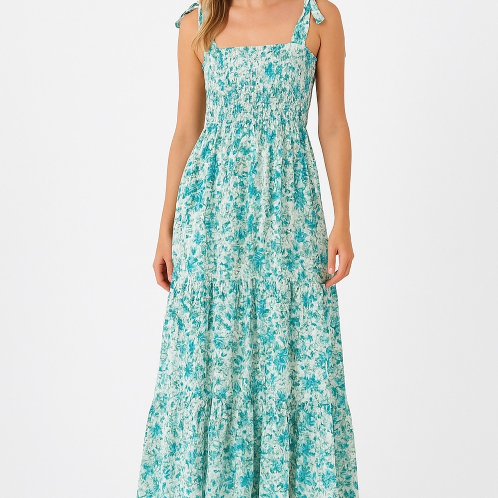 Women's Summer Maxi Dress Boho Casual Long A-line Smocked Beach Size S NWOT